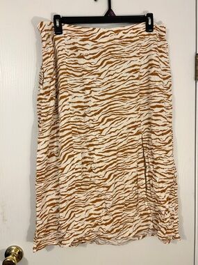 Ava & Viv Cream and Tan Zebra-Print Midi Skirt